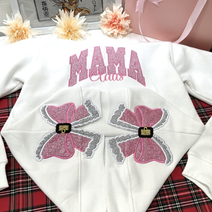 Custom Embroidery Glitter Side Bow Mama Sweatshirt