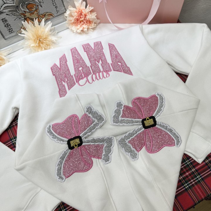 Custom Embroidery Glitter Side Bow Mama Sweatshirt