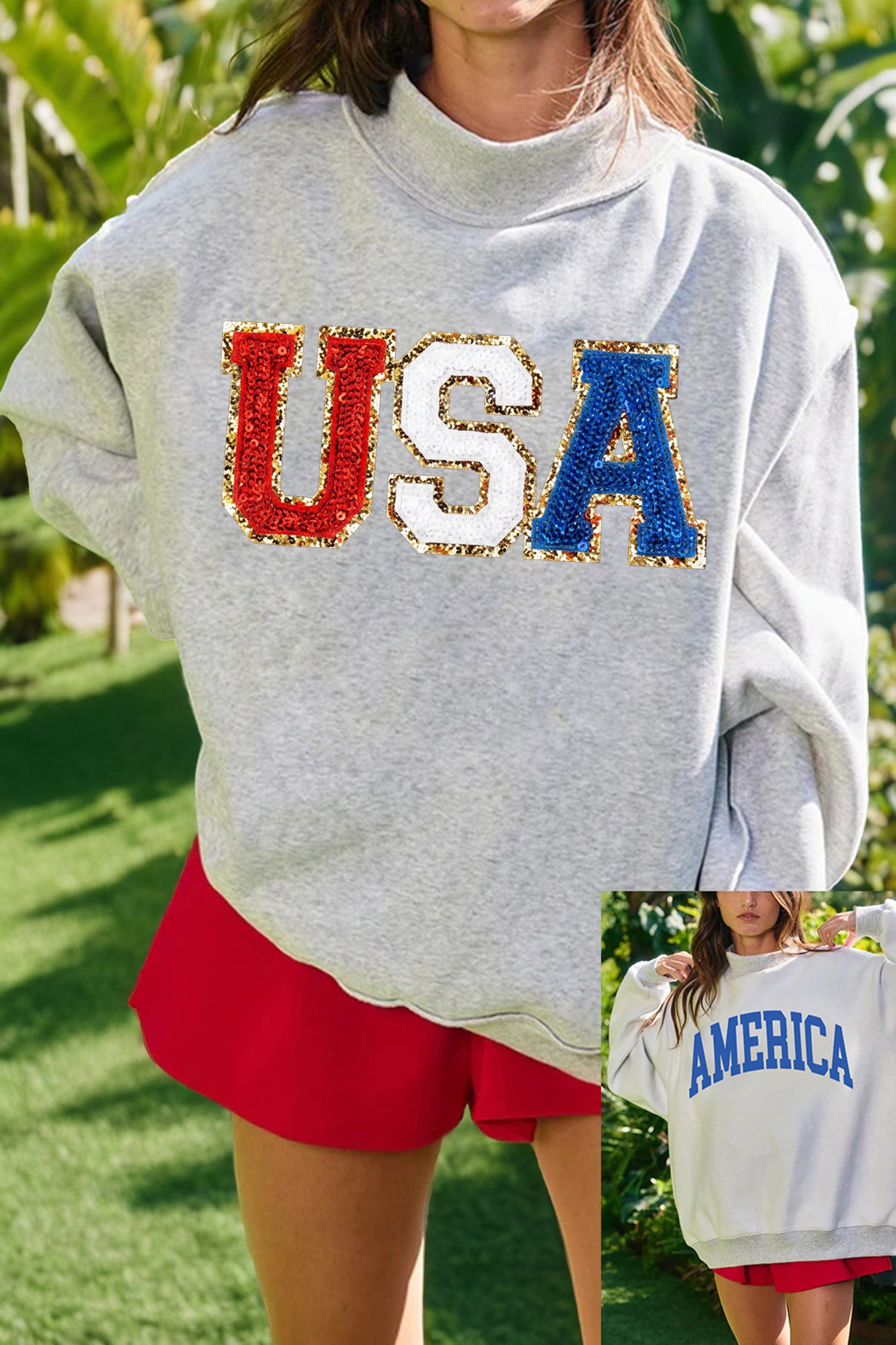 Personalized Reversible Sweatshirt Graphic Mock Neck Customizable Text