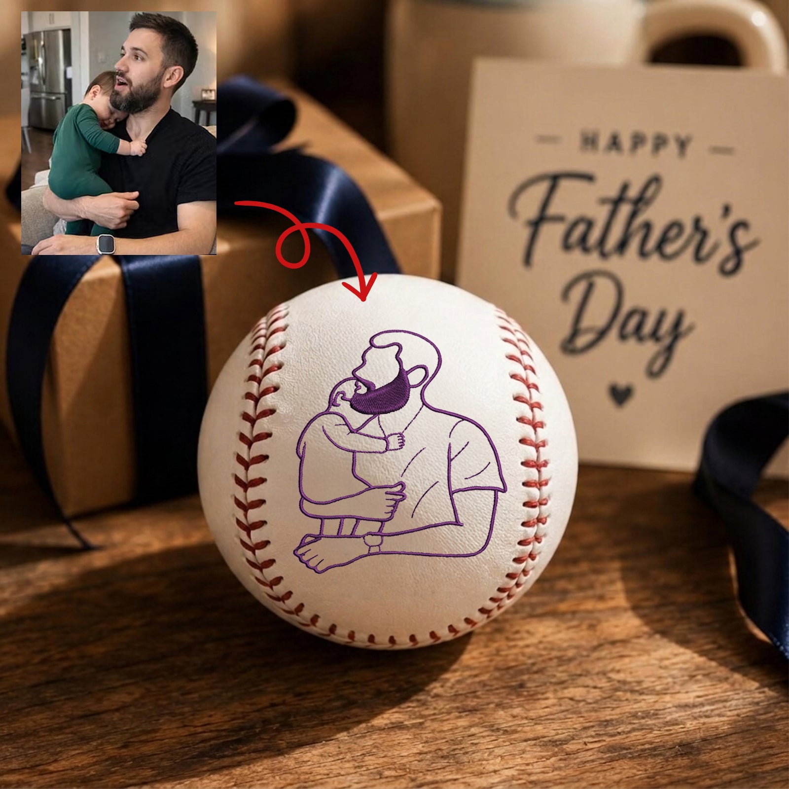Personalized Embroidered Baseball – One-of-a-Kind Father’s Day Gift with Custom Photo Silhouette