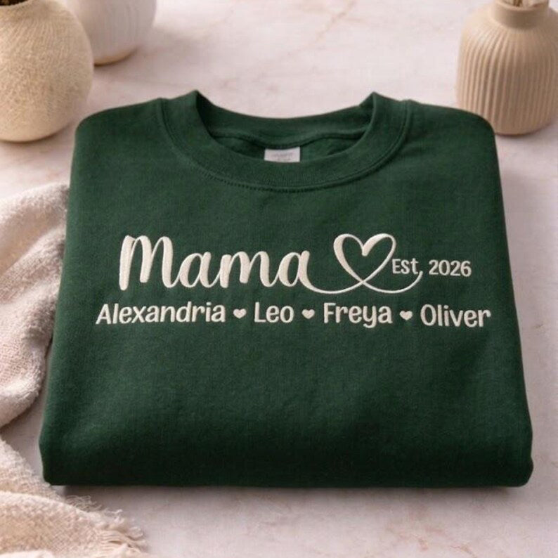 Custom Embroidered Mama Shirt, Name on Sleeve Tee, Grandma Gift, Mother’s Day Gift