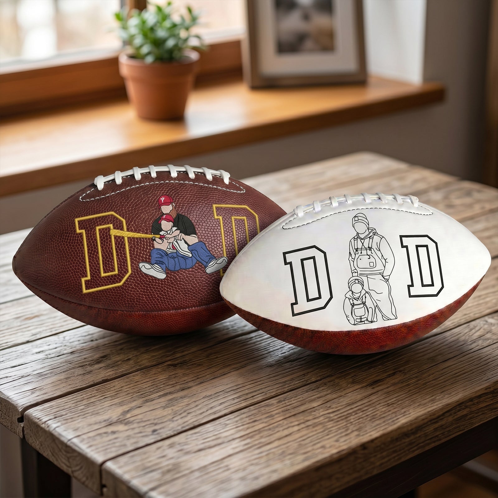 Custom Embroidered Football with DAD Design – Choice of Full Color or Outline Photo – Father's Day Gift