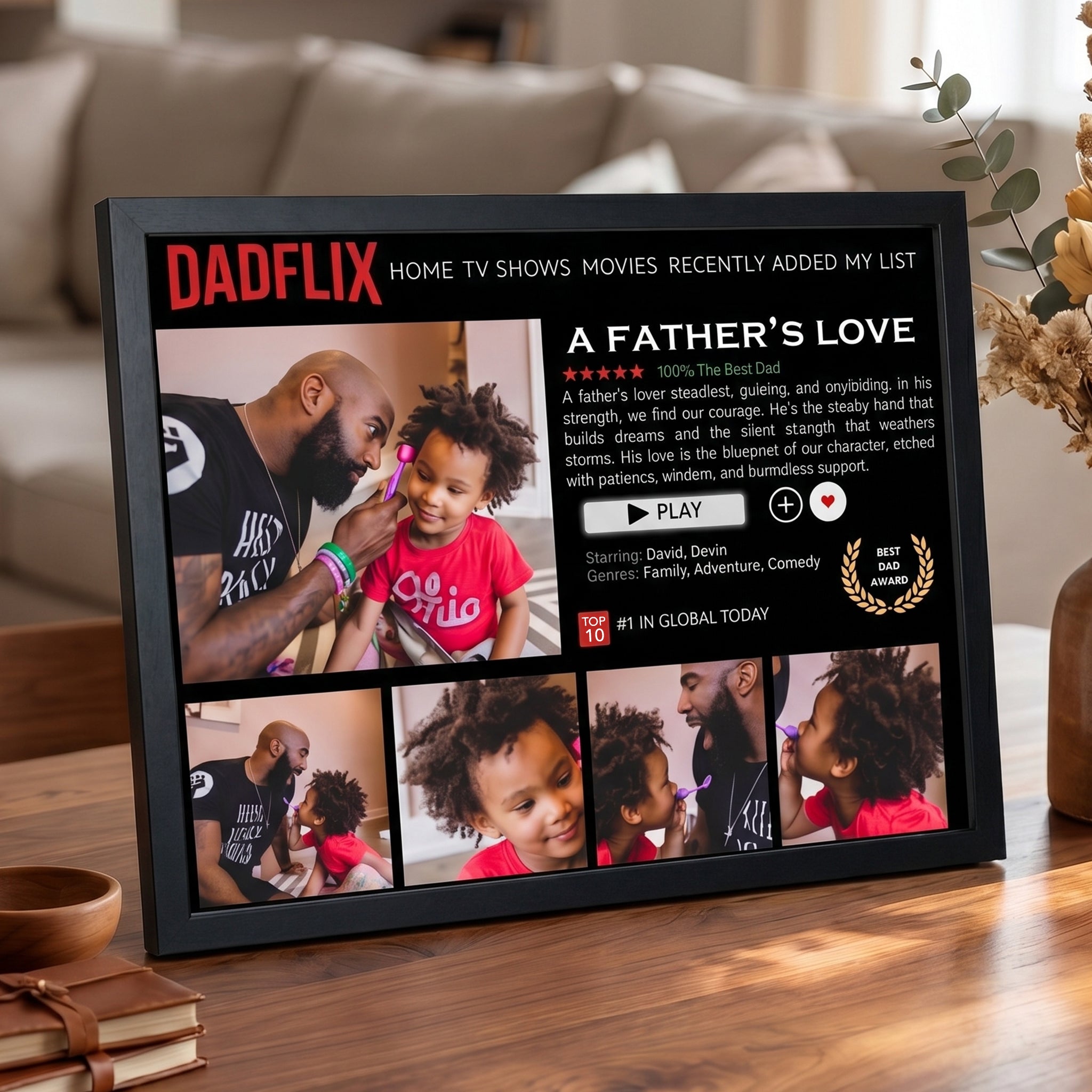 Custom Dad Frame Father's Day Gift,Best Dad Ever, Dadflix