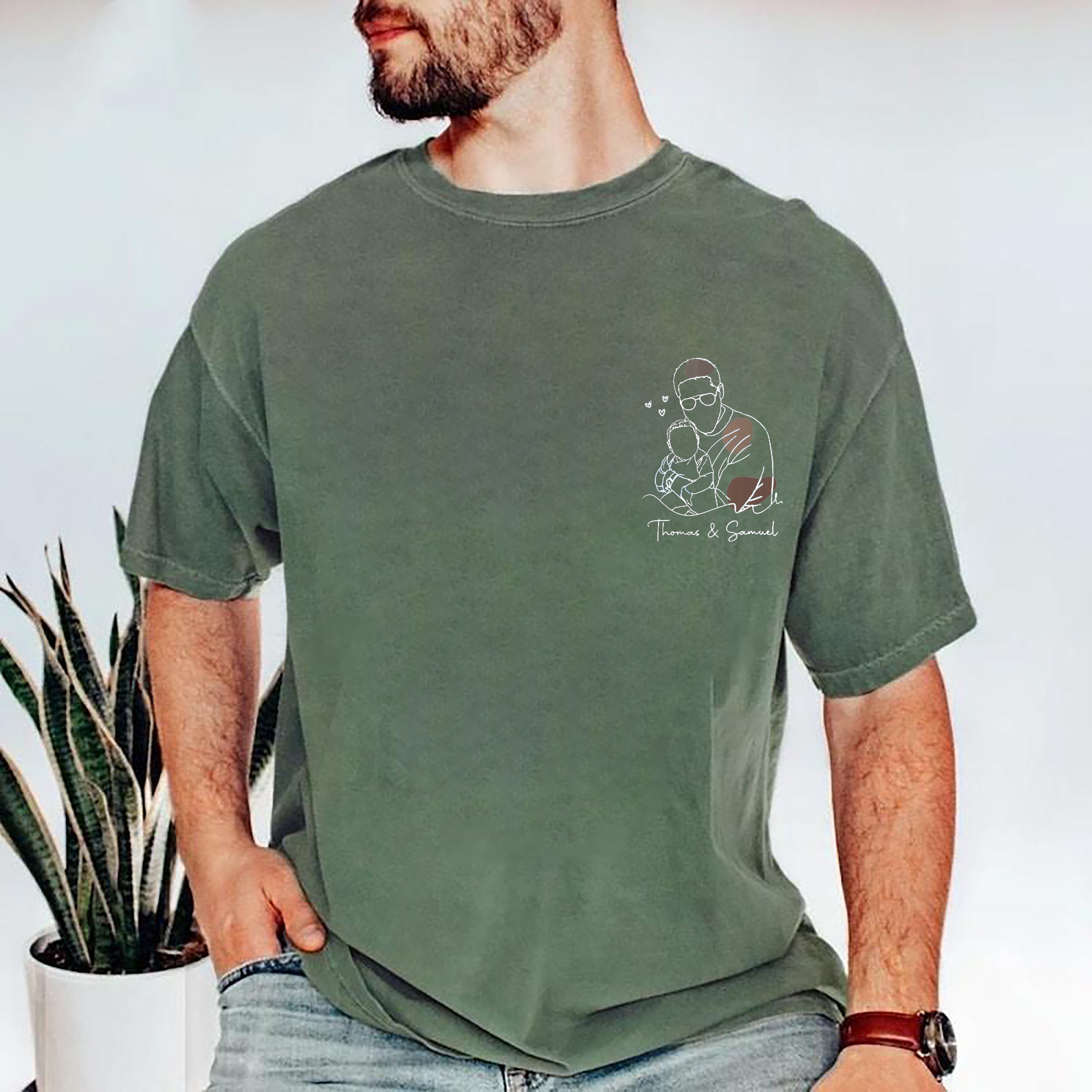 Customized Dad And Grandpa Line Portrait T-Shirt, Father's Day Commemorative Gift