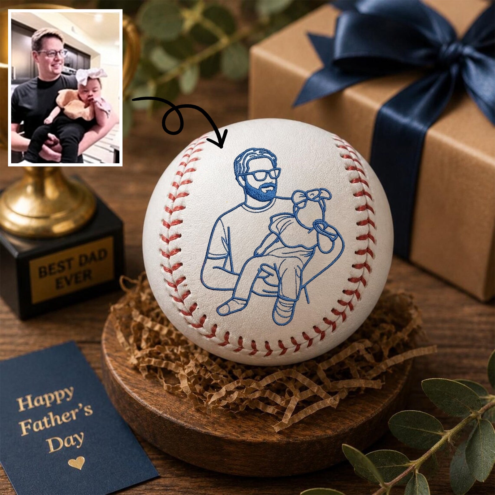 Personalized Embroidered Baseball – One-of-a-Kind Father’s Day Gift with Custom Photo Silhouette