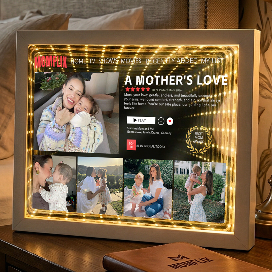 Custom MOMFLIX Movie Photos Infinity Mirror Light Box- Gift for Mother