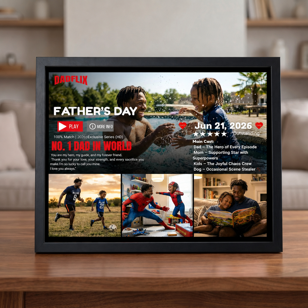 Custom DADFLIX Father's Day NO.1 Dad In World Poster | Personalized Movie-Style Print Gift
