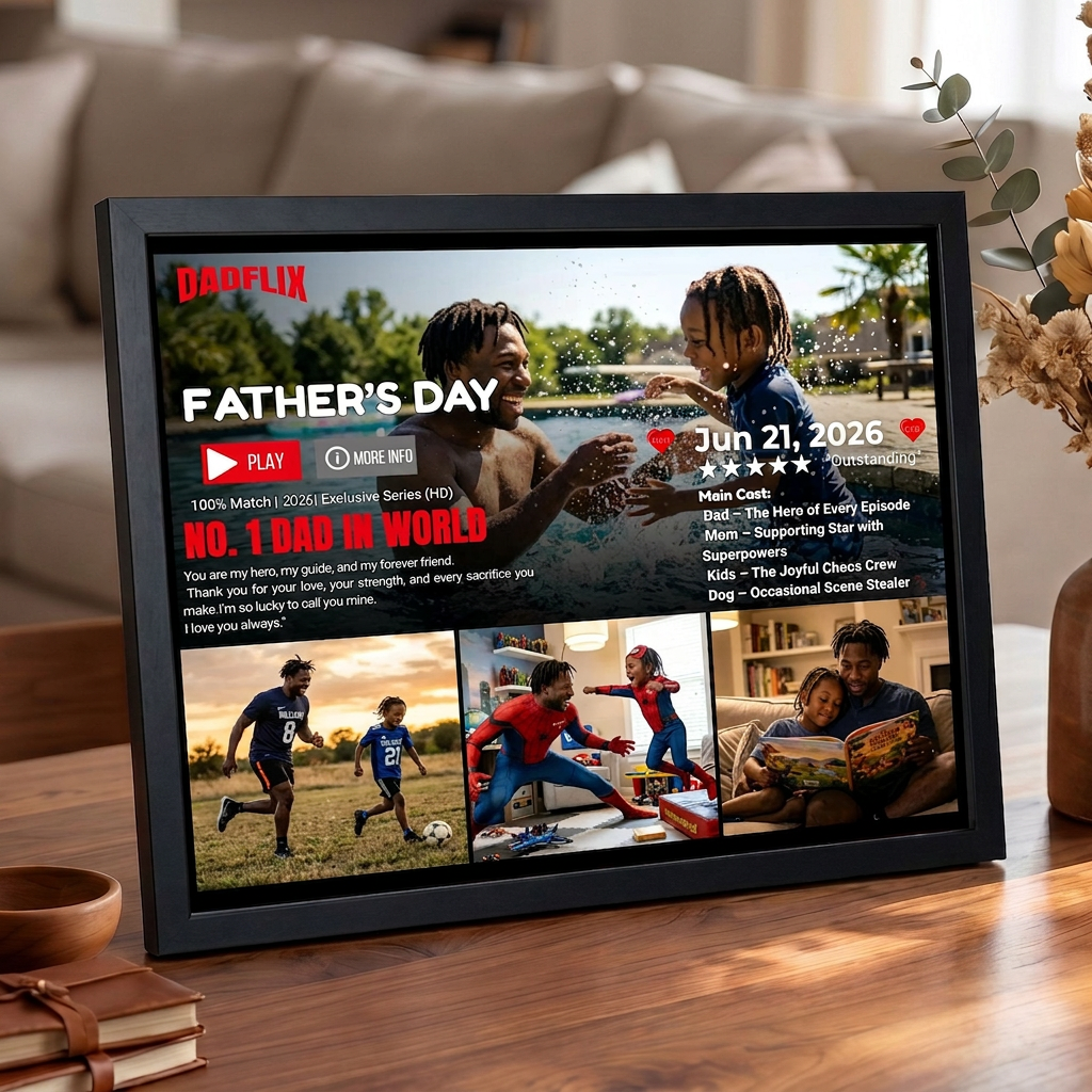 Custom DADFLIX Father's Day NO.1 Dad In World Poster | Personalized Movie-Style Print Gift