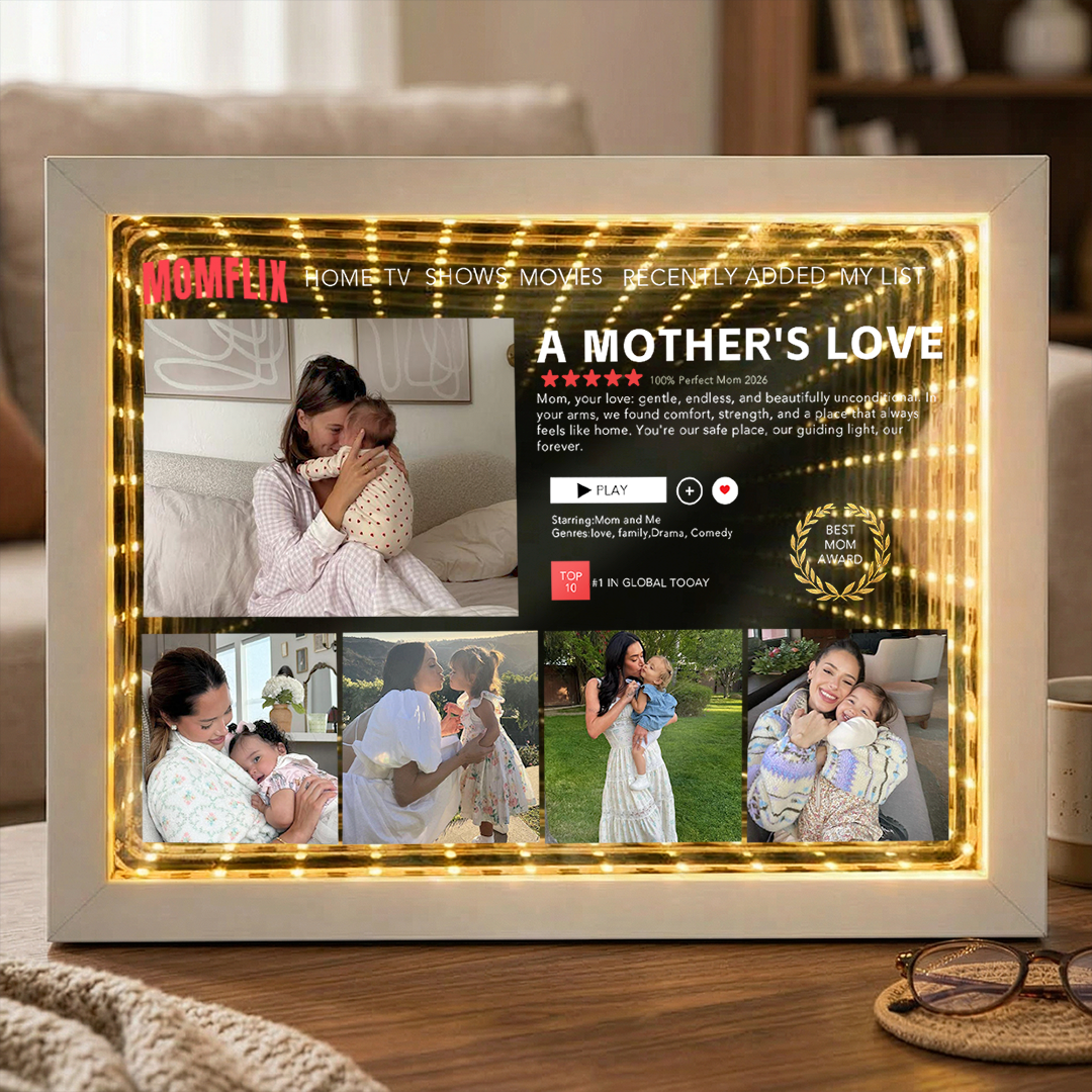 Custom MOMFLIX Movie Photos Infinity Mirror Light Box- Gift for Mother