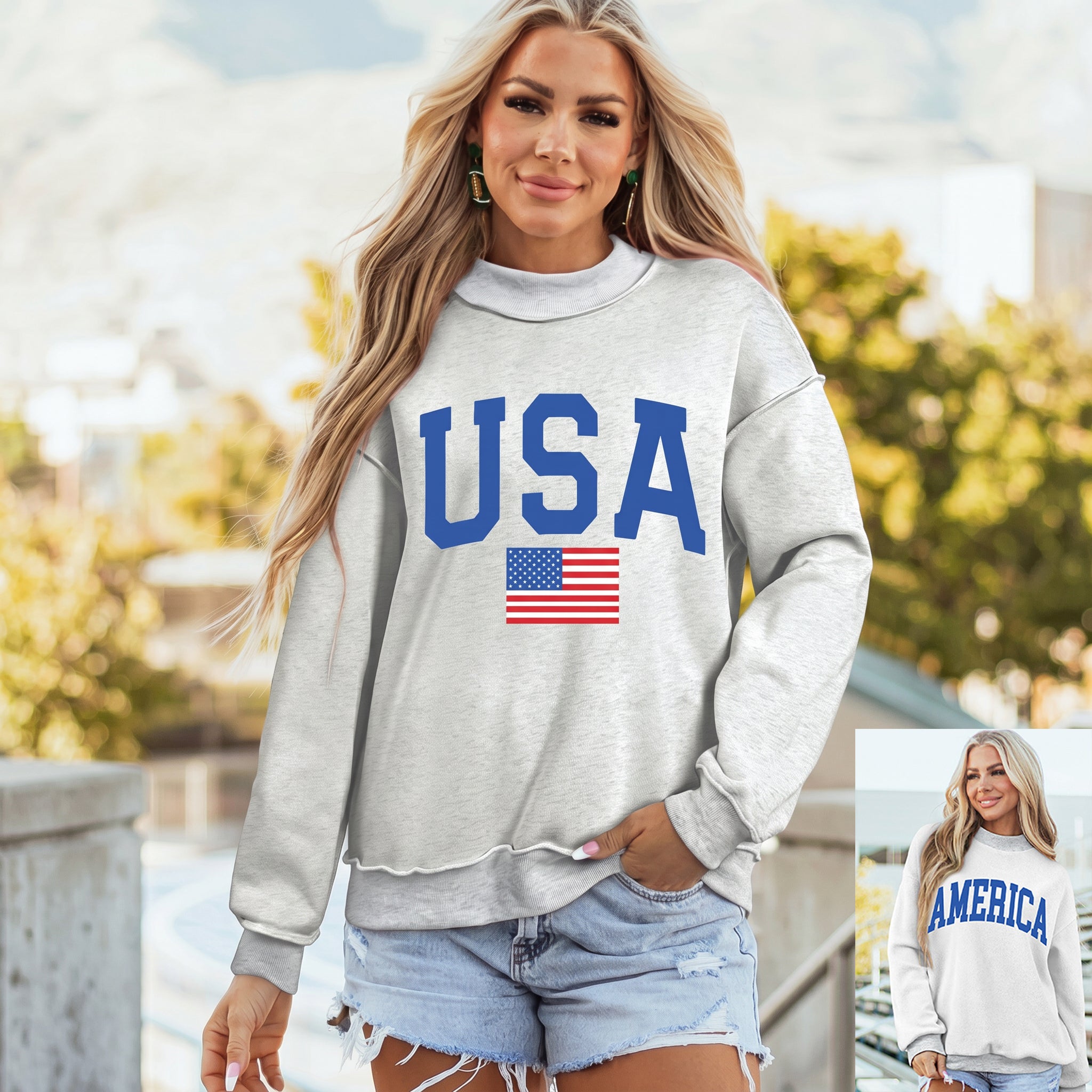 Personalized Reversible Sweatshirt Graphic Mock Neck Customizable Text