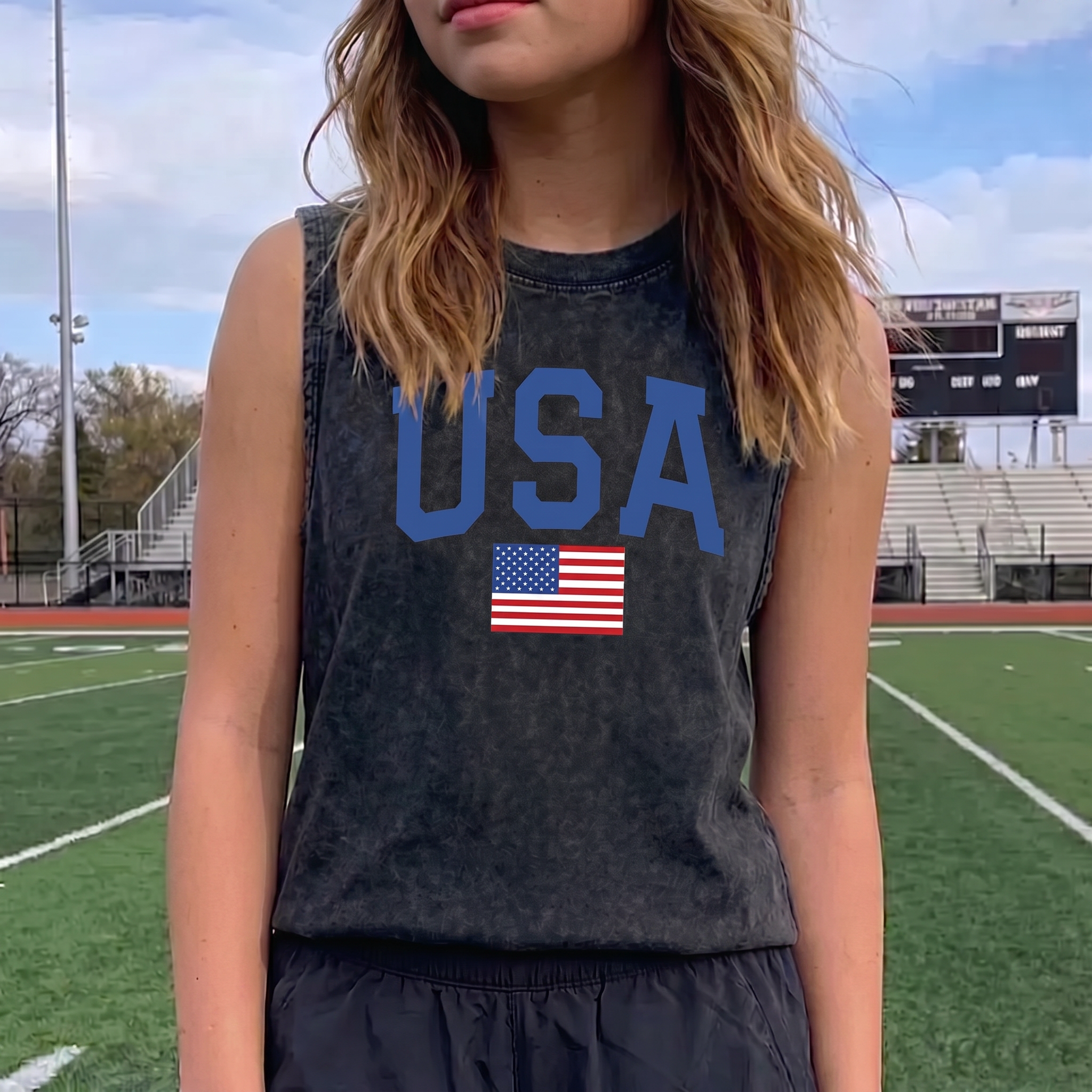 Washed USA Patriotic Tank with Custom Back Text Personalized 4th of July Top