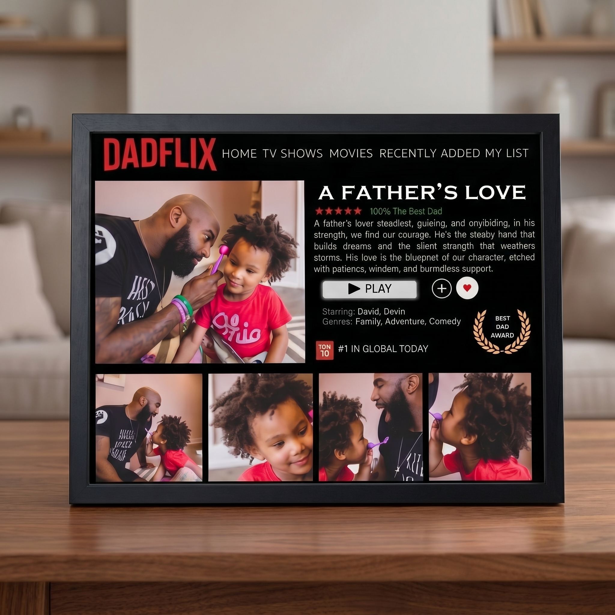 Custom Dad Frame Father's Day Gift,Best Dad Ever, Dadflix
