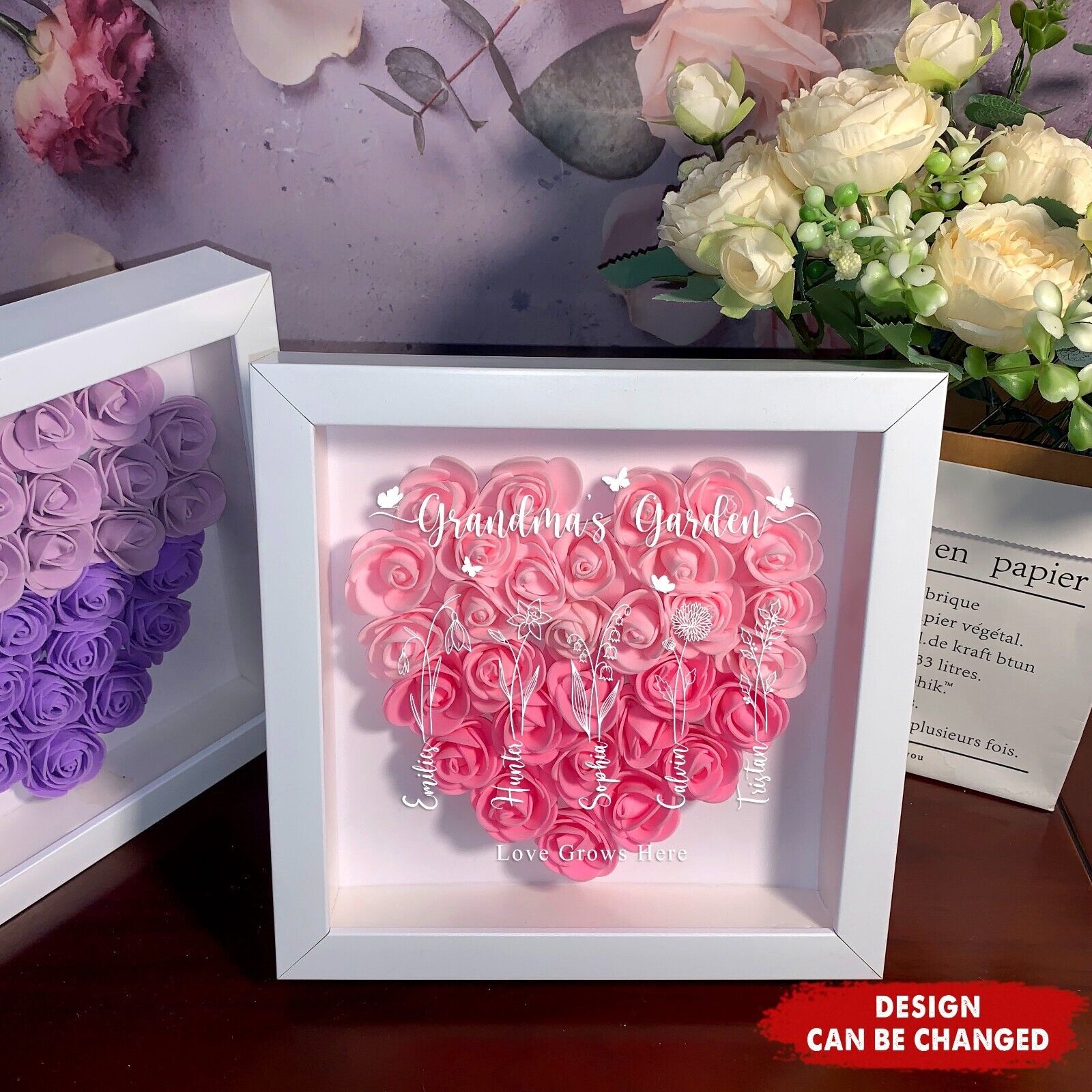 Birth Month Flower Custom Flower Shadow Box, Gift For Mom Grandma From Kids