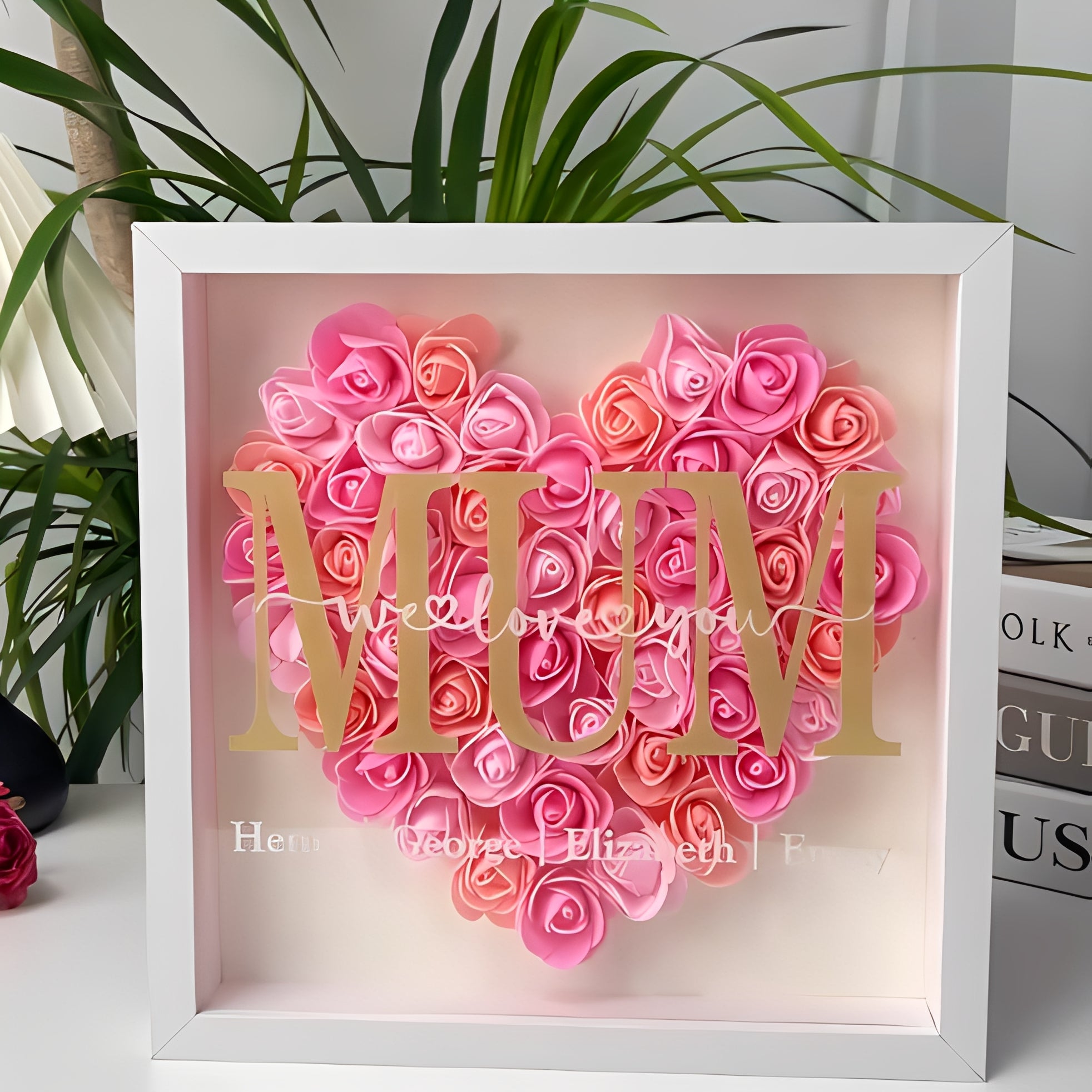 We Love You, Mom - Personalized 3d Floral Photo Frame With Customizable Name And Led Lights