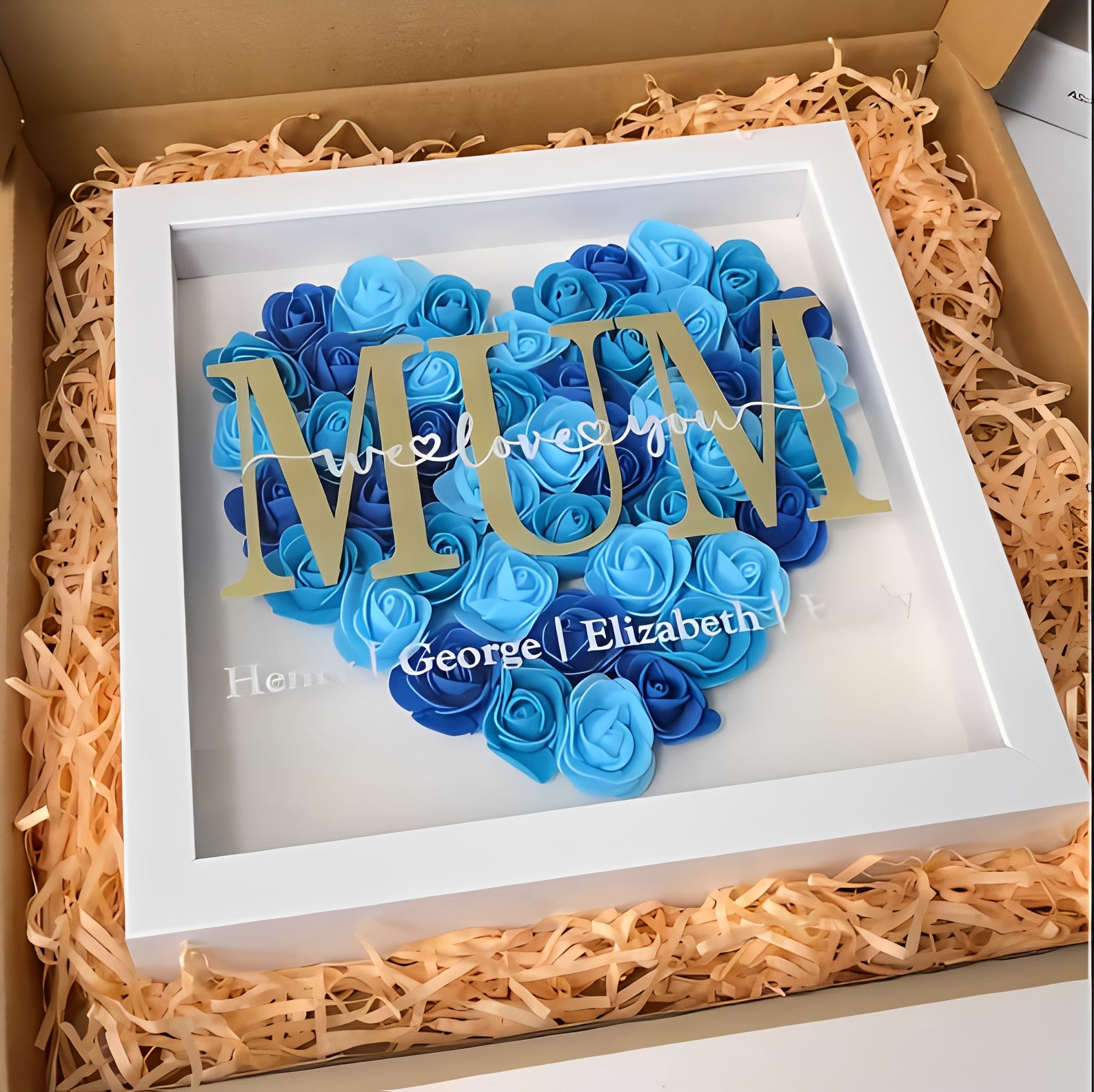 We Love You, Mom - Personalized 3d Floral Photo Frame With Customizable Name And Led Lights