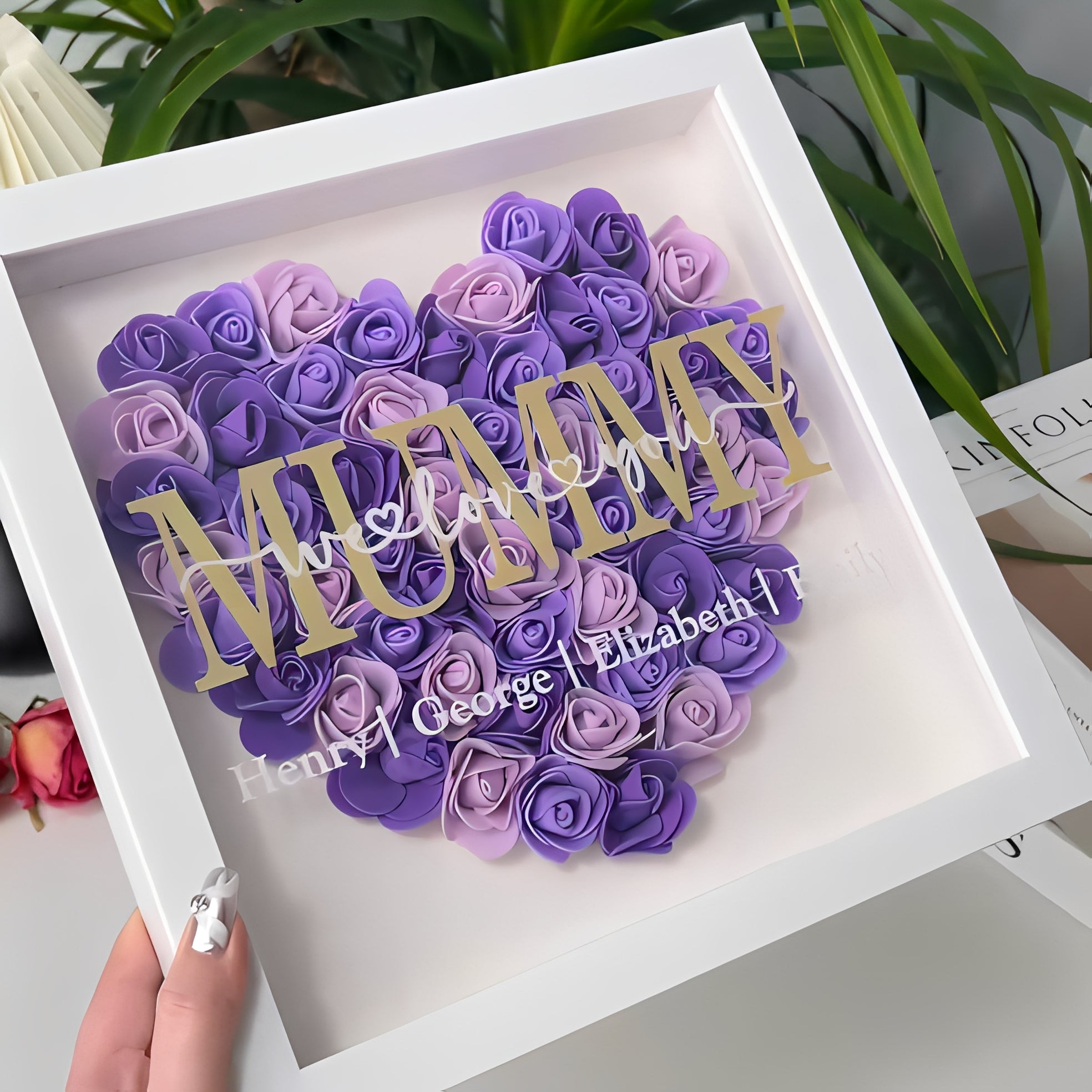 We Love You, Mom - Personalized 3d Floral Photo Frame With Customizable Name And Led Lights