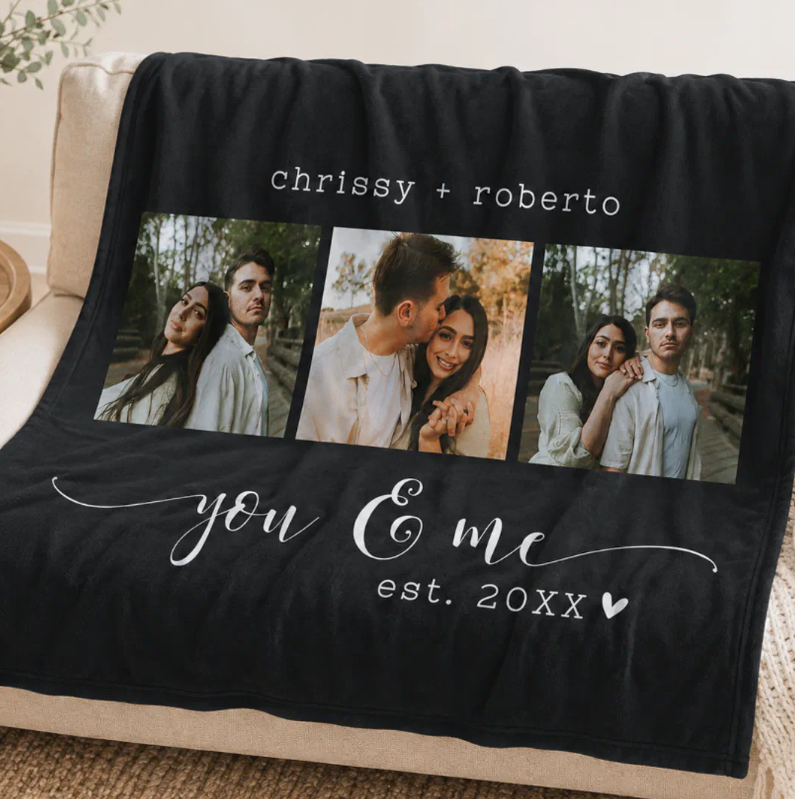 "YOU & ME" Modern Minimalist Black Collage Throw Blanket with Handwritten-Style Typography – A Gift for Your Loved One