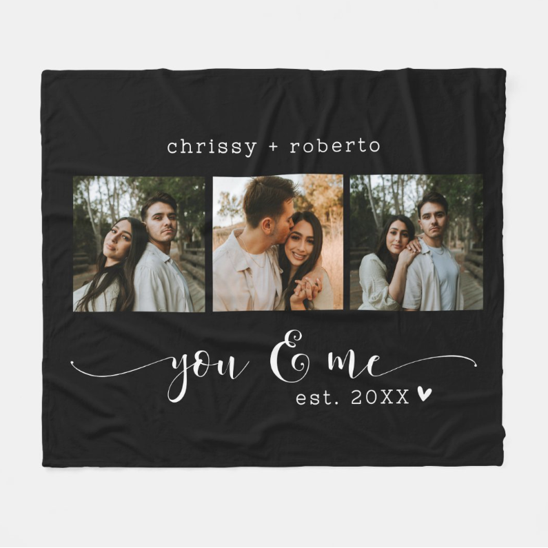 "YOU & ME" Modern Minimalist Black Collage Throw Blanket with Handwritten-Style Typography – A Gift for Your Loved One