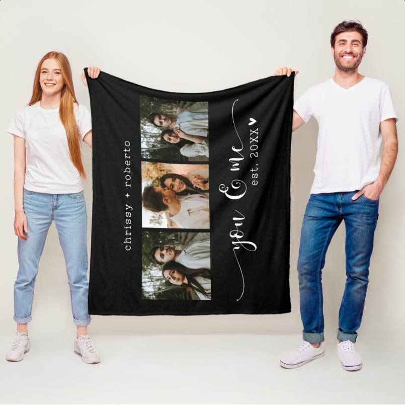 "YOU & ME" Modern Minimalist Black Collage Throw Blanket with Handwritten-Style Typography – A Gift for Your Loved One