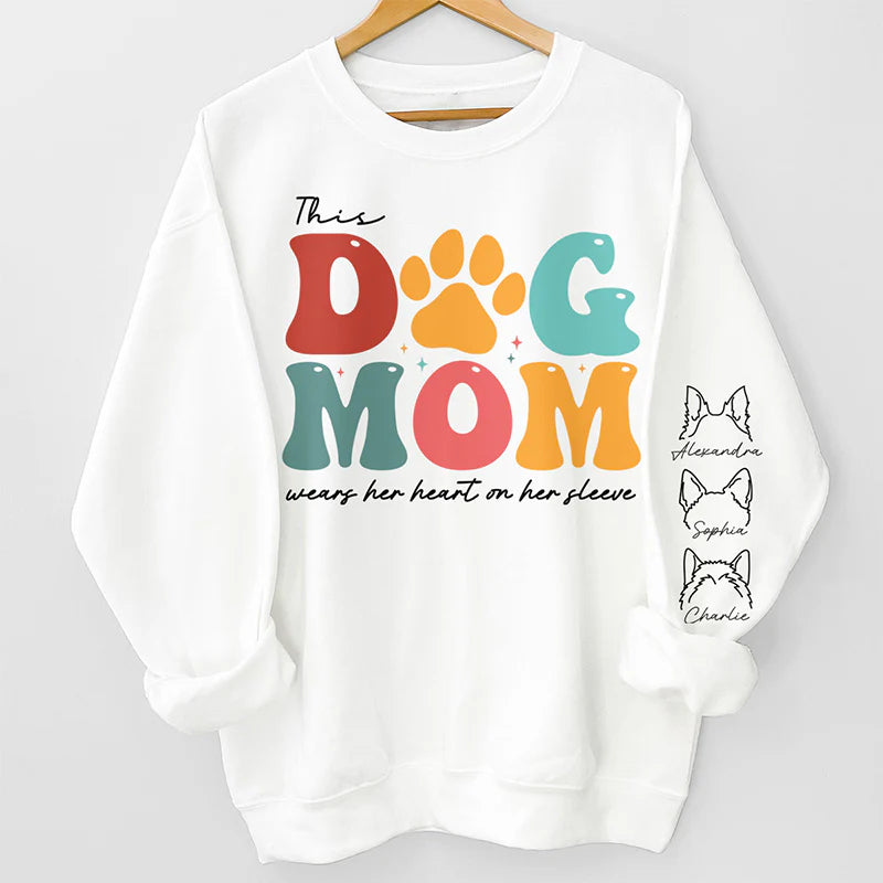 This Fur Mama Wears Her Heart - Dog Personalized Unisex Sweatshirt With Design On Sleeve - Gift For Pet Owners, Pet Lovers