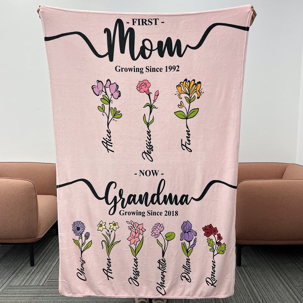 Grandma's & Mom's Garden Names Birth Flower Blanket