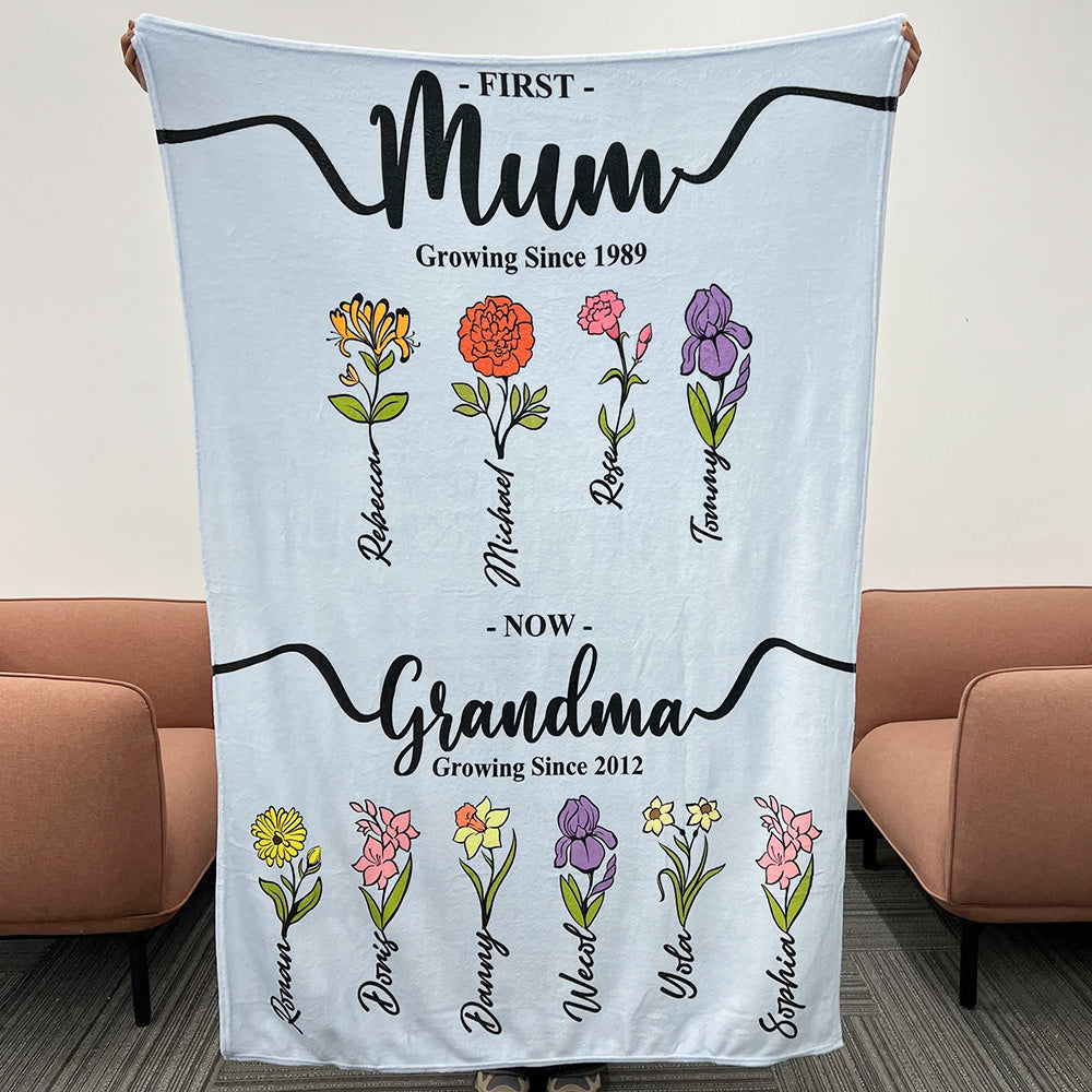 Grandma's & Mom's Garden Names Birth Flower Blanket