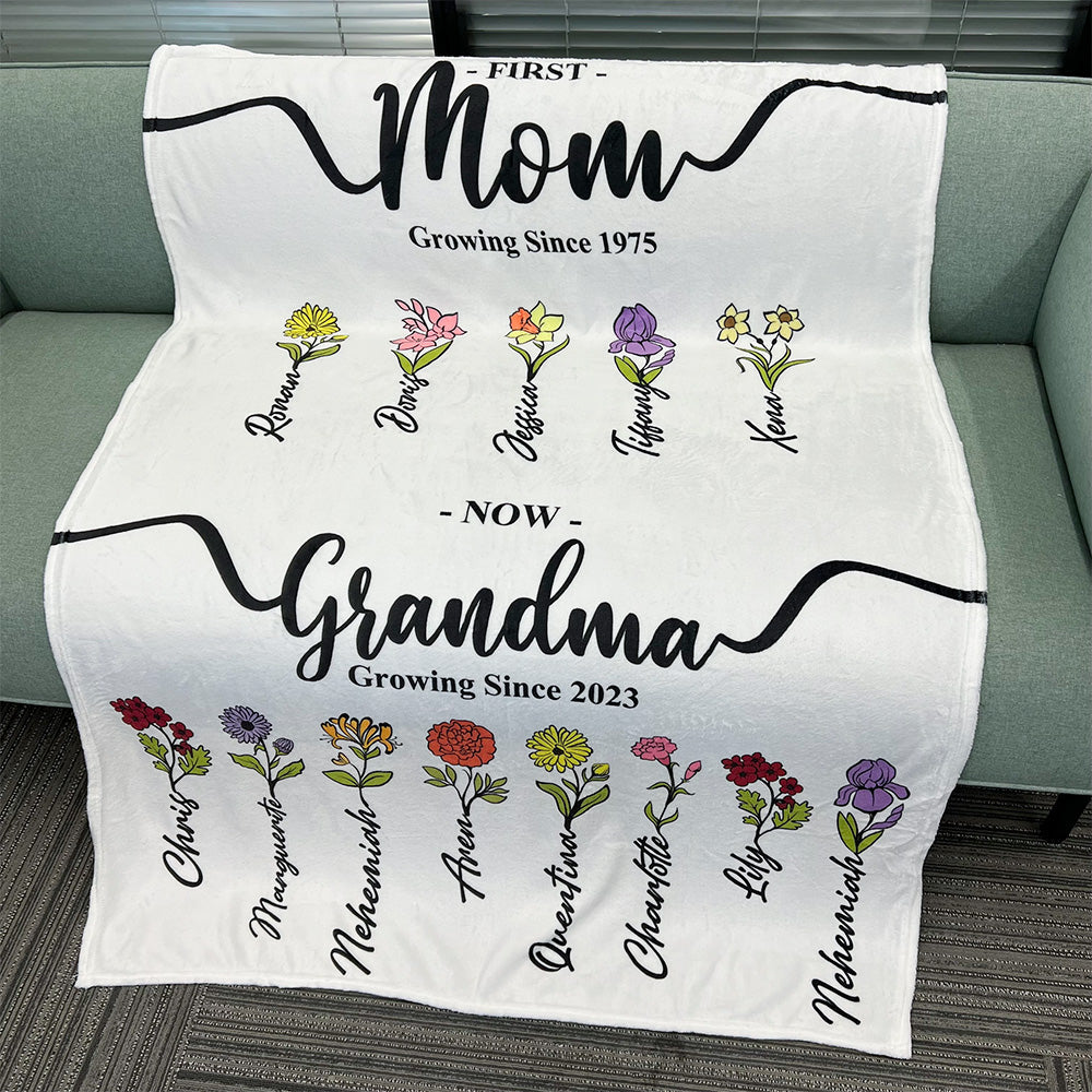 Grandma's & Mom's Garden Names Birth Flower Blanket