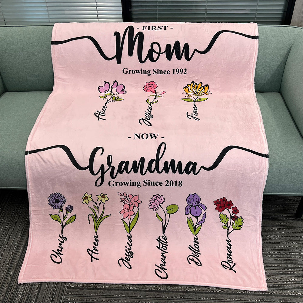 Grandma's & Mom's Garden Names Birth Flower Blanket
