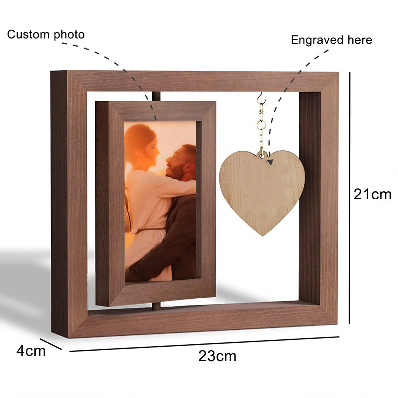 Personalized Photo Rotatable Wooden Frame Custom Text Gift For Couple/Family