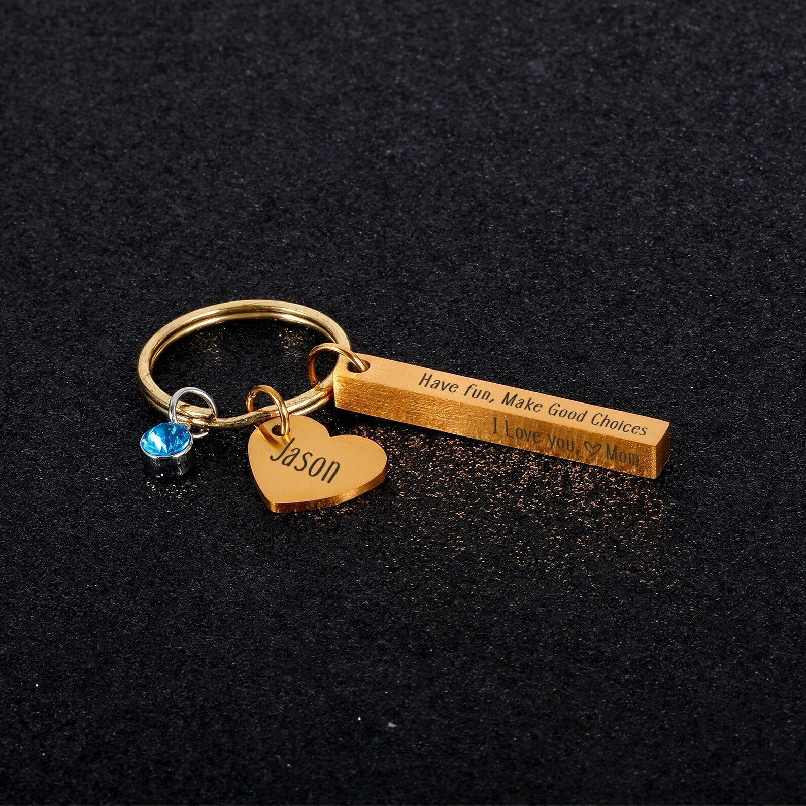 Vertical Bar Drive Safe Keychain Key Chain With Heart Charm