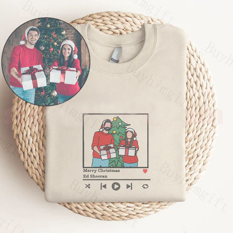 ❤️‍🔥(Best Selling)Custom Embroidered Sweatshirt Portrait Music Player Couple Valentine's Day Gift