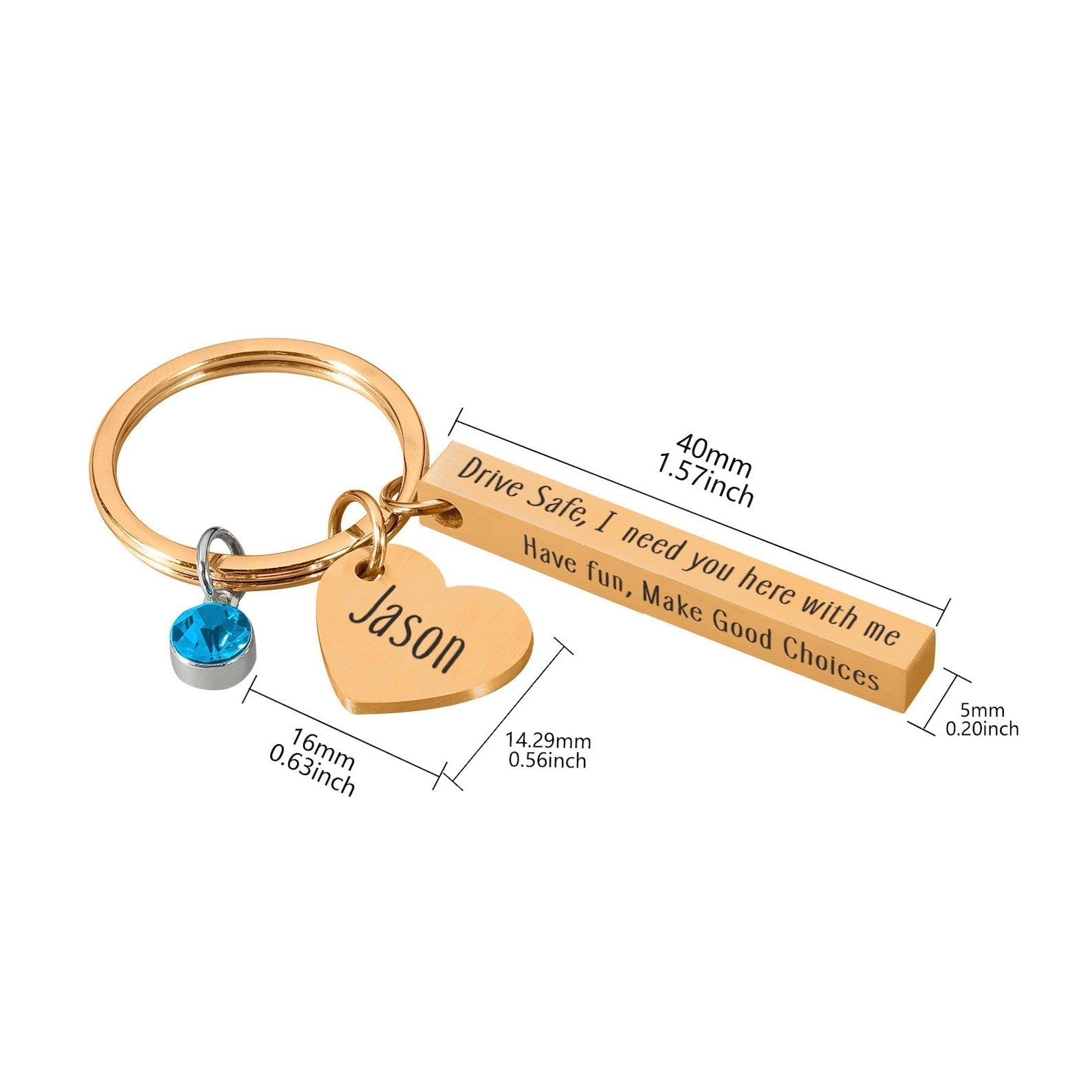 Vertical Bar Drive Safe Keychain Key Chain With Heart Charm