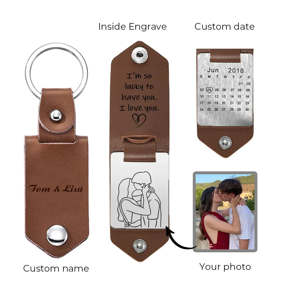 🌟Drive Safe My love Custom Leather Keychain Best Gift