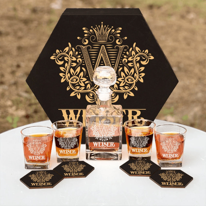 WEISER - WHISKEY SET (Wooden box + Decanter + 4 Glasses + 4 Coasters)