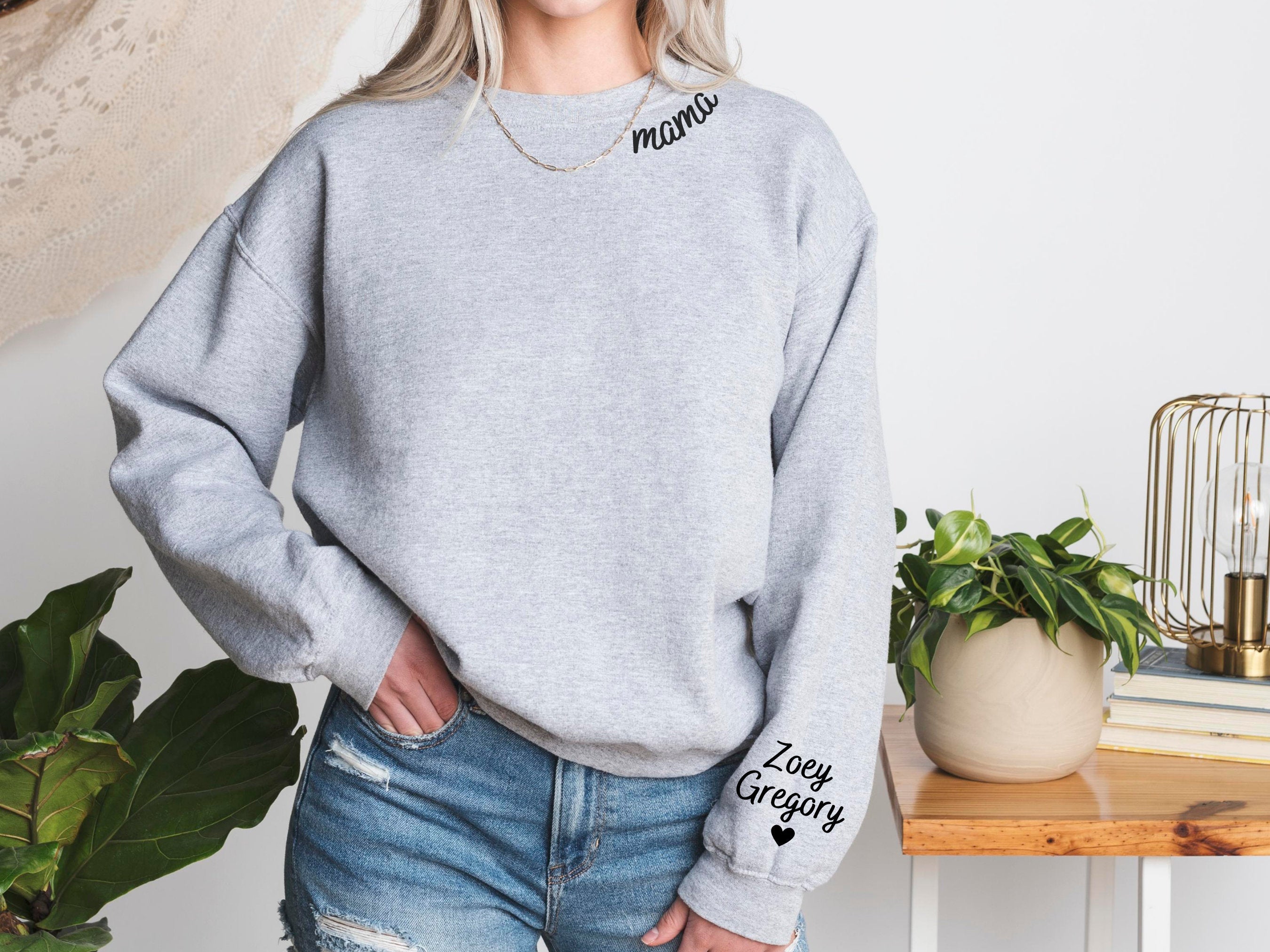 Custom Mama Sweatshirt with Children Name on Sleeve
