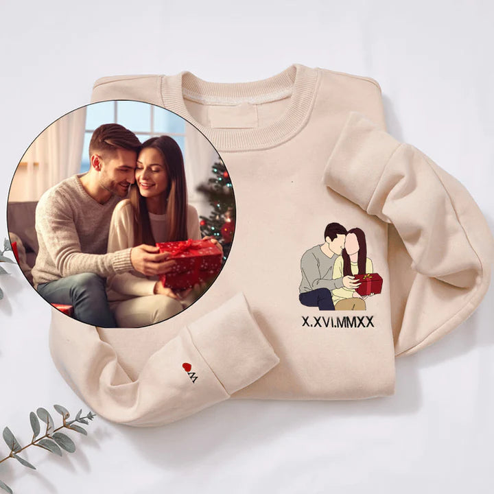 ❤️‍🔥(Best Selling)Custom Embroidered Sweatshirt Portrait Music Player Couple Valentine's Day Gift