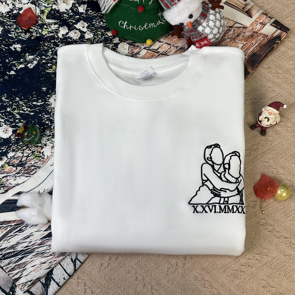Klamay™ Plus Velvet Style-Custom Embroidered Sweatshirt Portrait Music Player/Roman Numerals/Customized Text Couple Family Gift