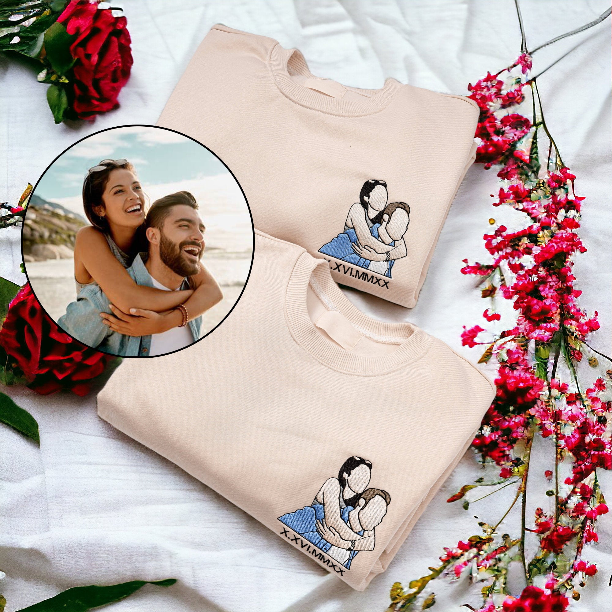 ❤️‍🔥(Best Selling)Custom Embroidered Sweatshirt Portrait Music Player Couple Valentine's Day Gift