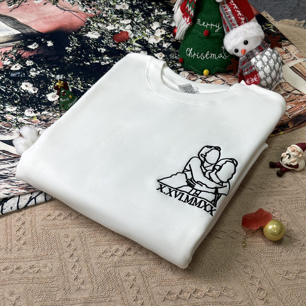 Klamay™ Plus Velvet Style-Custom Embroidered Sweatshirt Portrait Music Player/Roman Numerals/Customized Text Couple Family Gift
