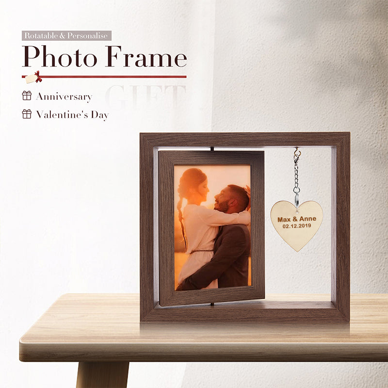 Personalized Photo Rotatable Wooden Frame Custom Text Gift For Couple/Family