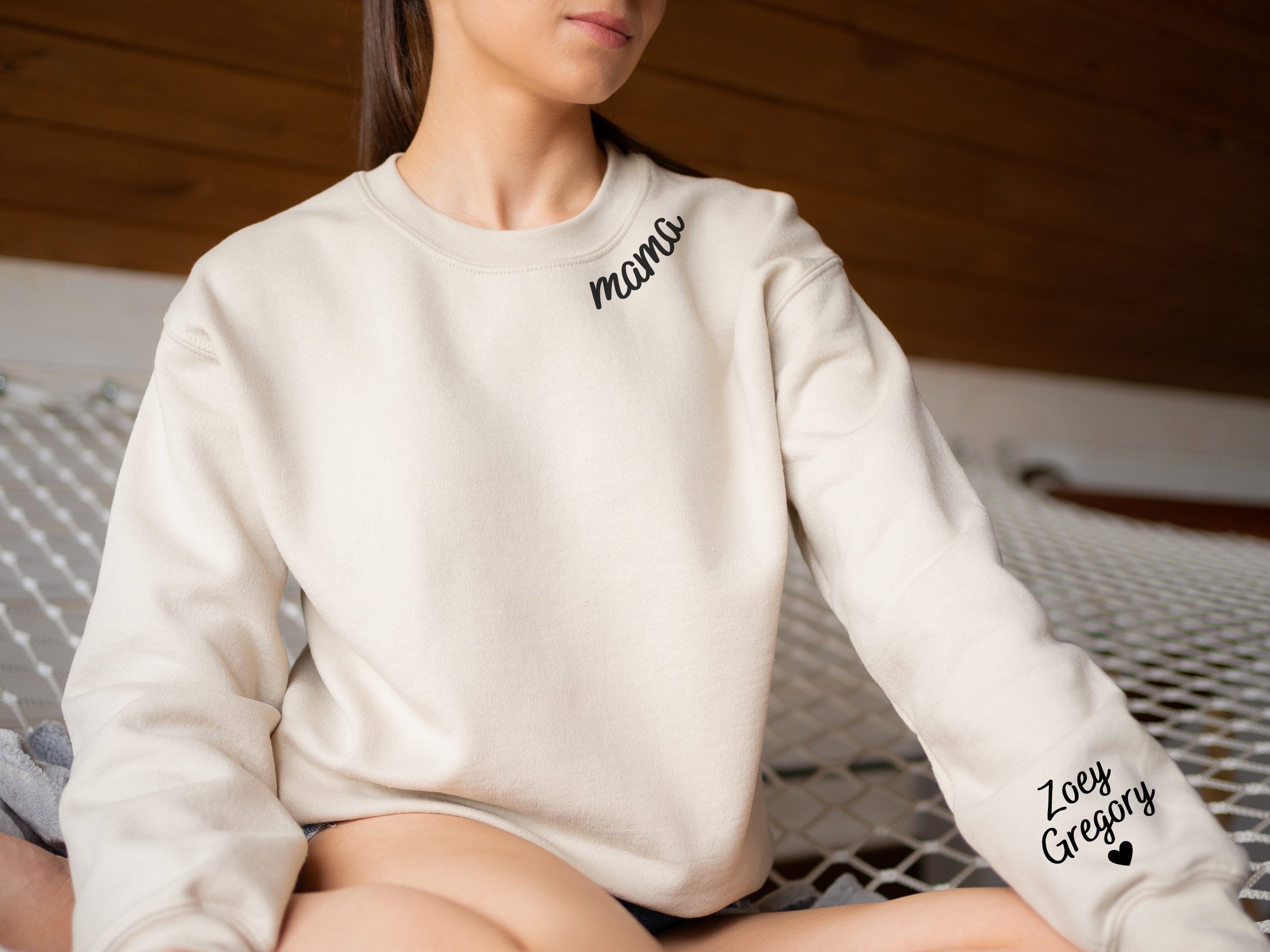 Custom Mama Sweatshirt with Children Name on Sleeve