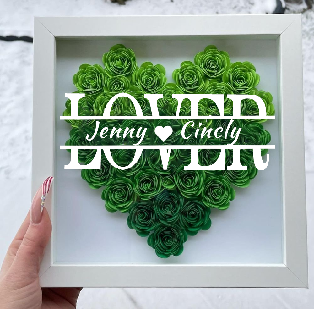 Heart Shaped Monogram Valentine's Day Gifts Flower Shadow Box
