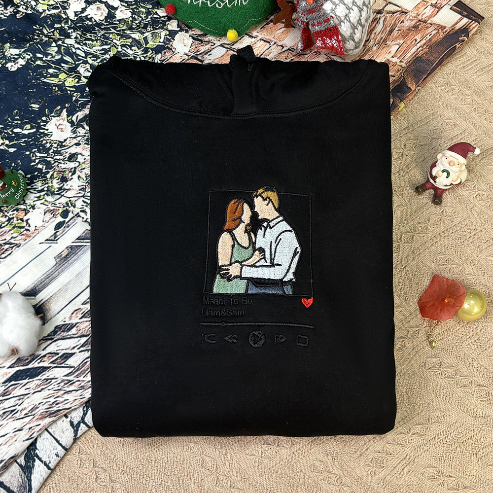 Klamay™ Plus Velvet Style-Custom Embroidered Sweatshirt Portrait Music Player/Roman Numerals/Customized Text Couple Family Gift