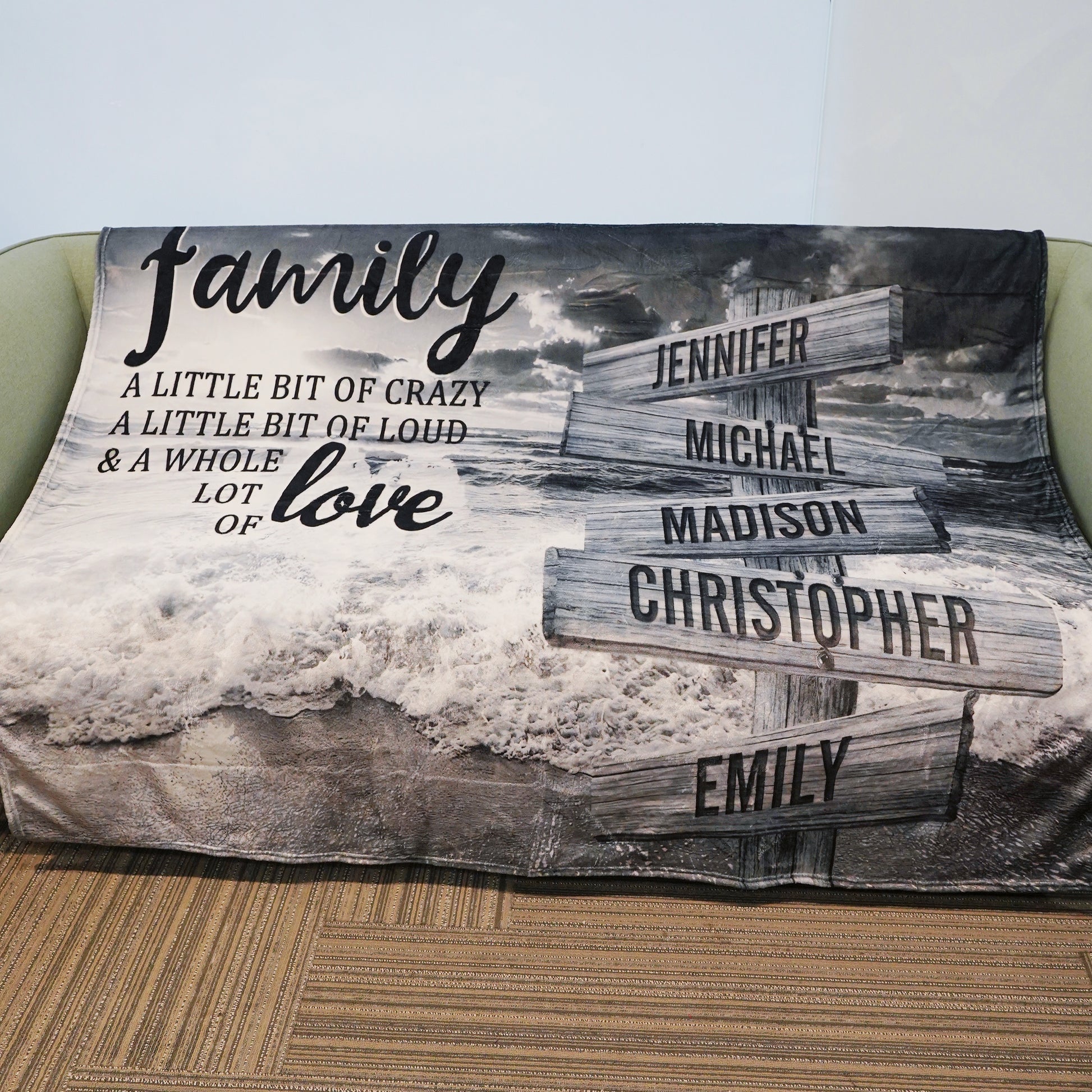 💖For Family Blanket👨‍👩‍👦‍👦Coast Sunset A Little Whole Lot of Love Multi-Names Blanket