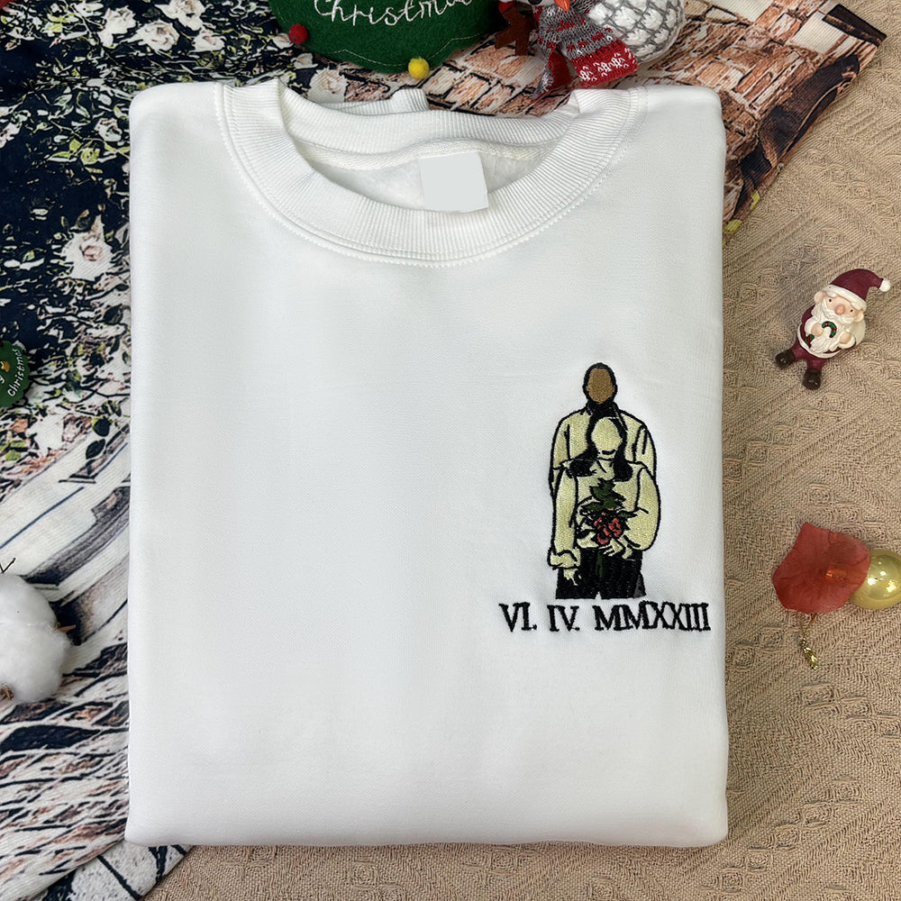 Klamay™ Plus Velvet Style-Custom Embroidered Sweatshirt Portrait Music Player/Roman Numerals/Customized Text Couple Family Gift