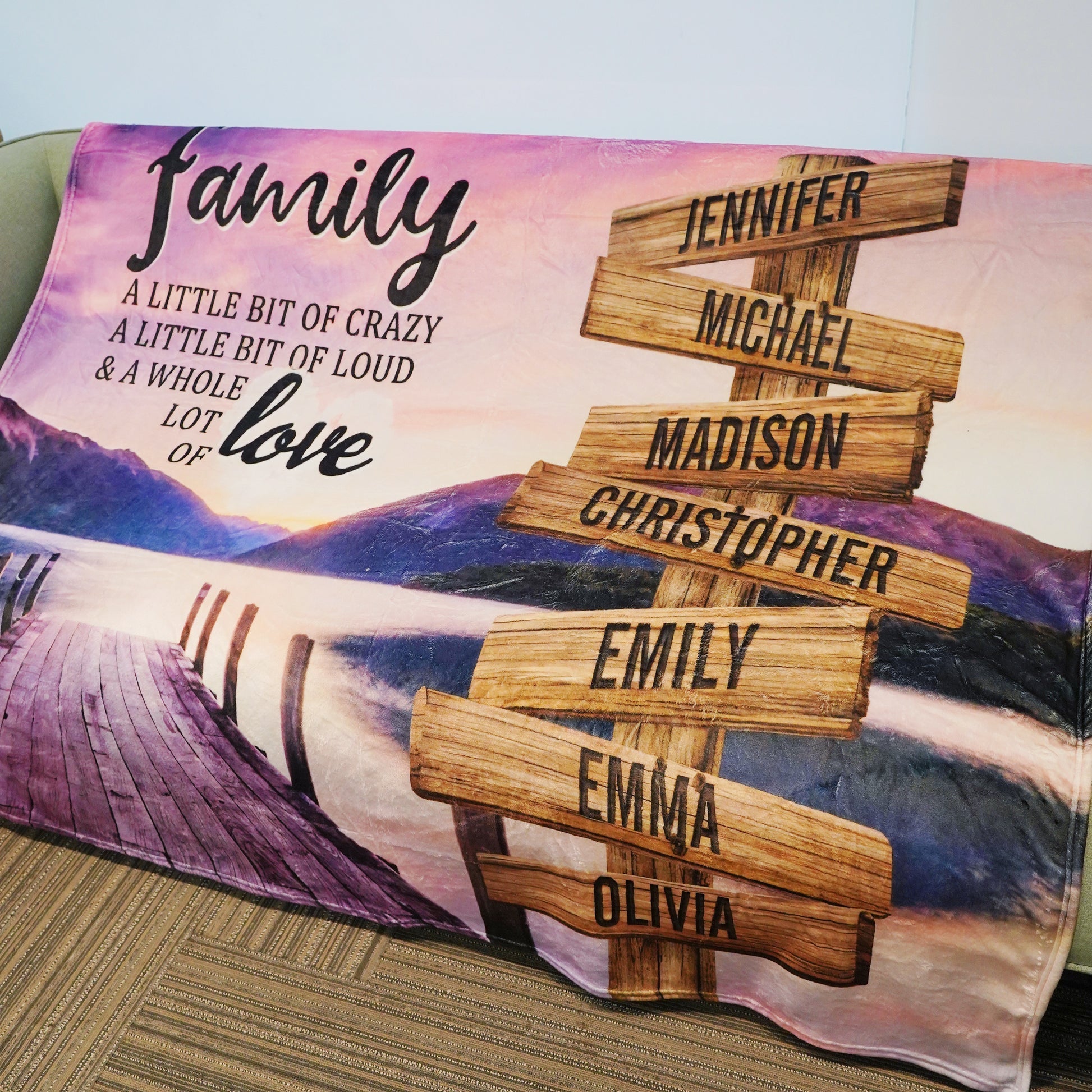 💖For Family Blanket👨‍👩‍👦‍👦River Pier Color A Little Whole Lot of Love Multi-Names Blanket
