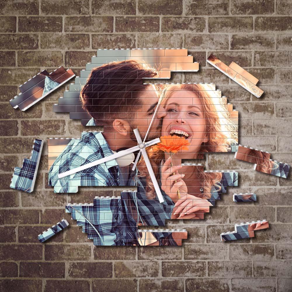 Custom Building Blocks Wall Clock Personalized Puzzle Custom Photo Brick Clock Couple Gift