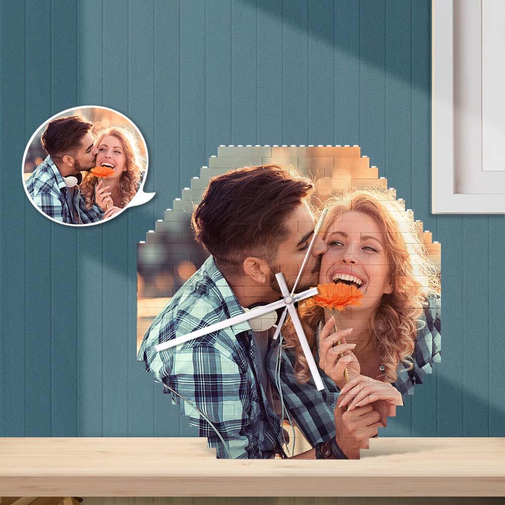Custom Building Blocks Wall Clock Personalized Puzzle Custom Photo Brick Clock Couple Gift