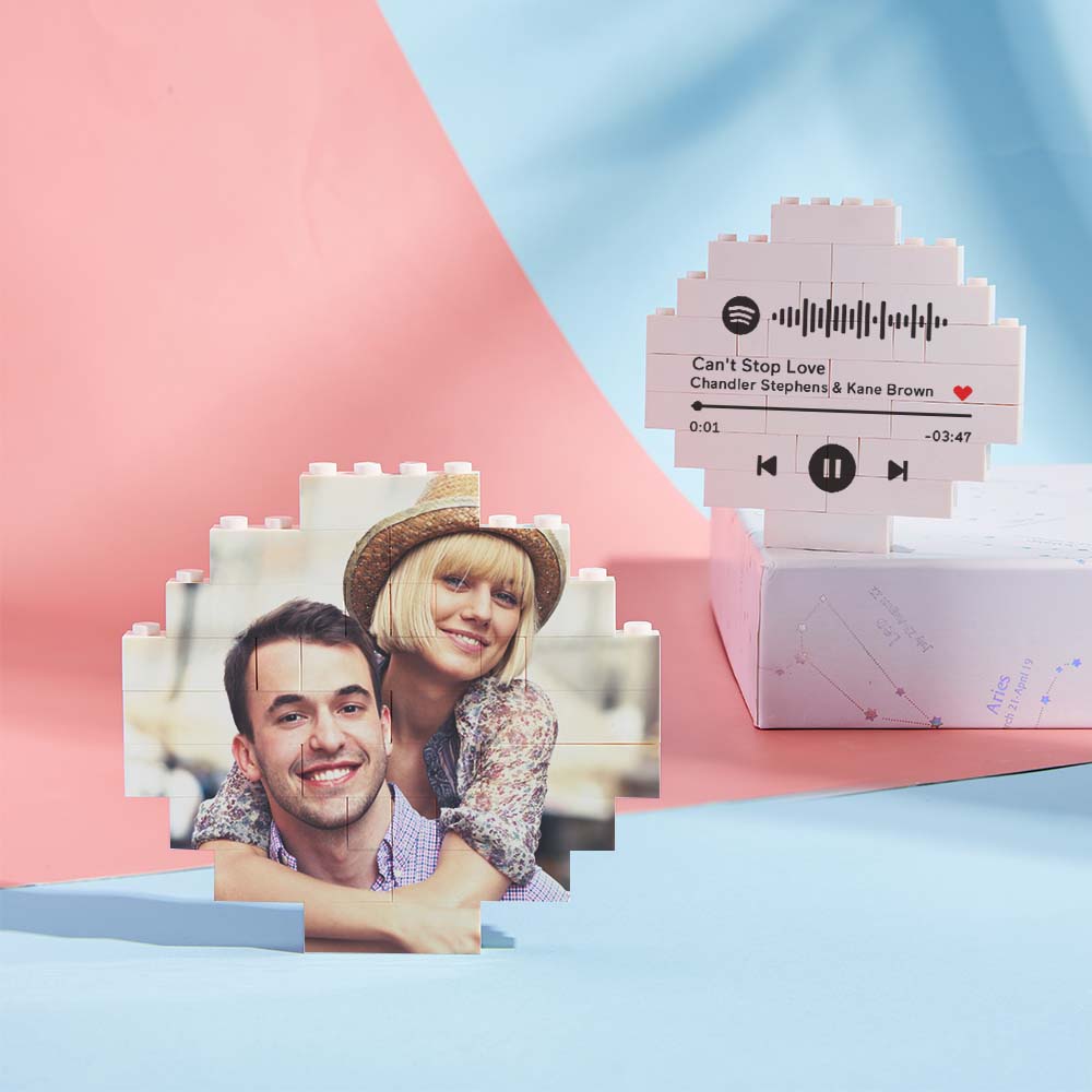 Custom Music Code Personalized Building Block Puzzle Round Building Photo Brick Frame