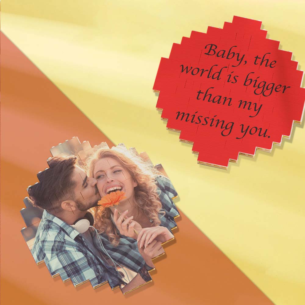 Custom Personalized Building Block Puzzle Round Building Brick Photo & Text Frame